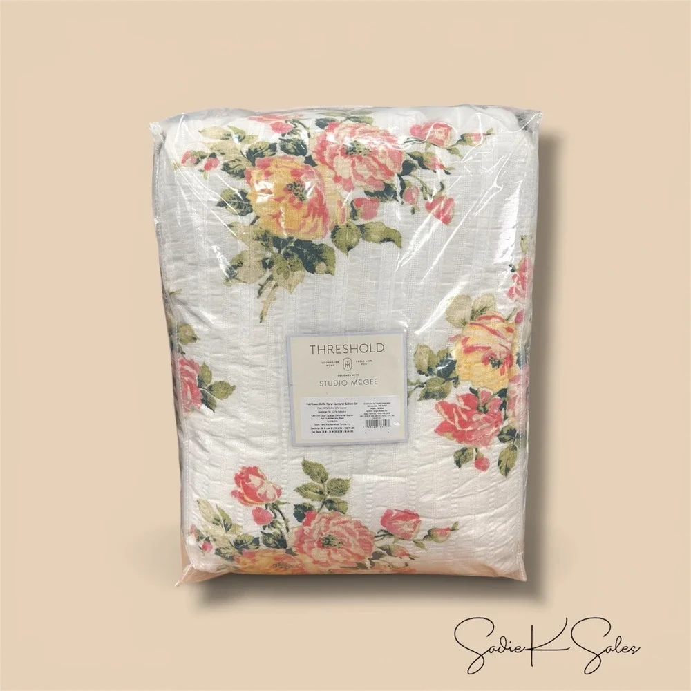 3pc Teen Printed Floral Double Ruffle Comforter Set - Threshold‎ Studio McGee